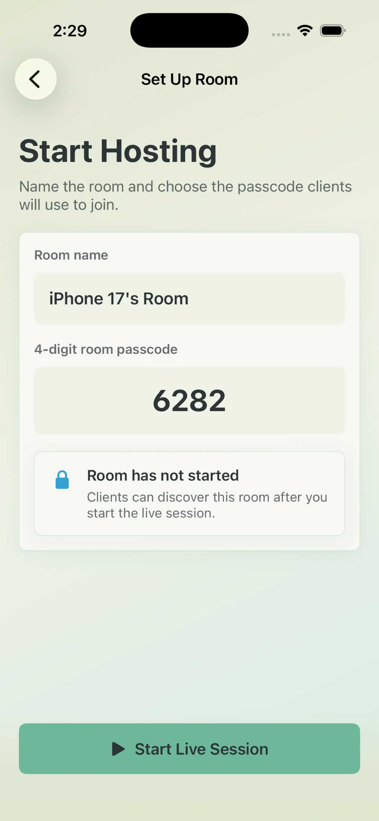 Amprov room setup screen